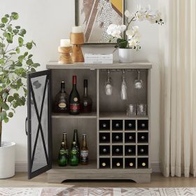 Single door wine cabinet with 16 wine storage compartments (Gray;  31.50 W*13.78 D*35.43 H)